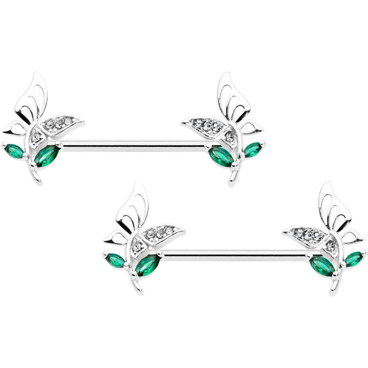 14G 9/16 Clear Gem Floral Butterfly Nipple Ring Set