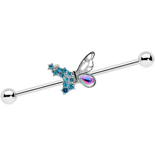 14G Blue Aurora Gem Super Glam Butterfly Industrial Barbell 38mm