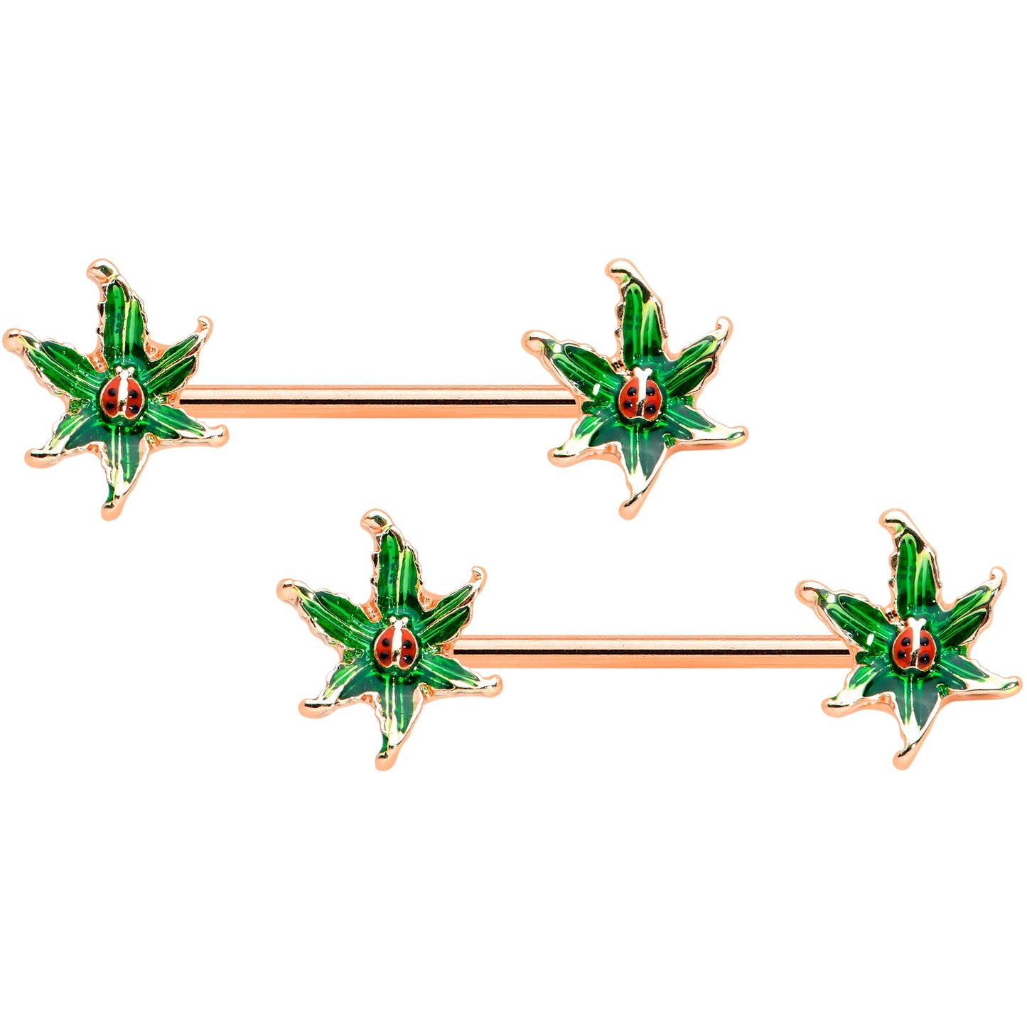 14G 5/8 Rose Gold Tone Tiny Ladybug Barbell Nipple Ring Set