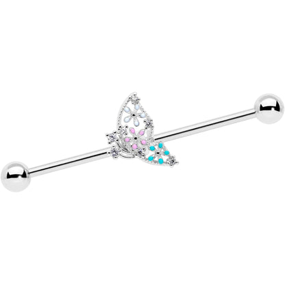 14G Clear CZ Gem Abstract Butterfly Industrial Barbell 38mm