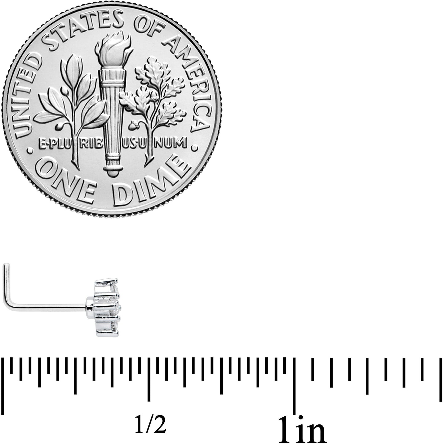 20G 1/4 Clear CZ Gem Simple Rhombus Classic L Shape Nose Ring