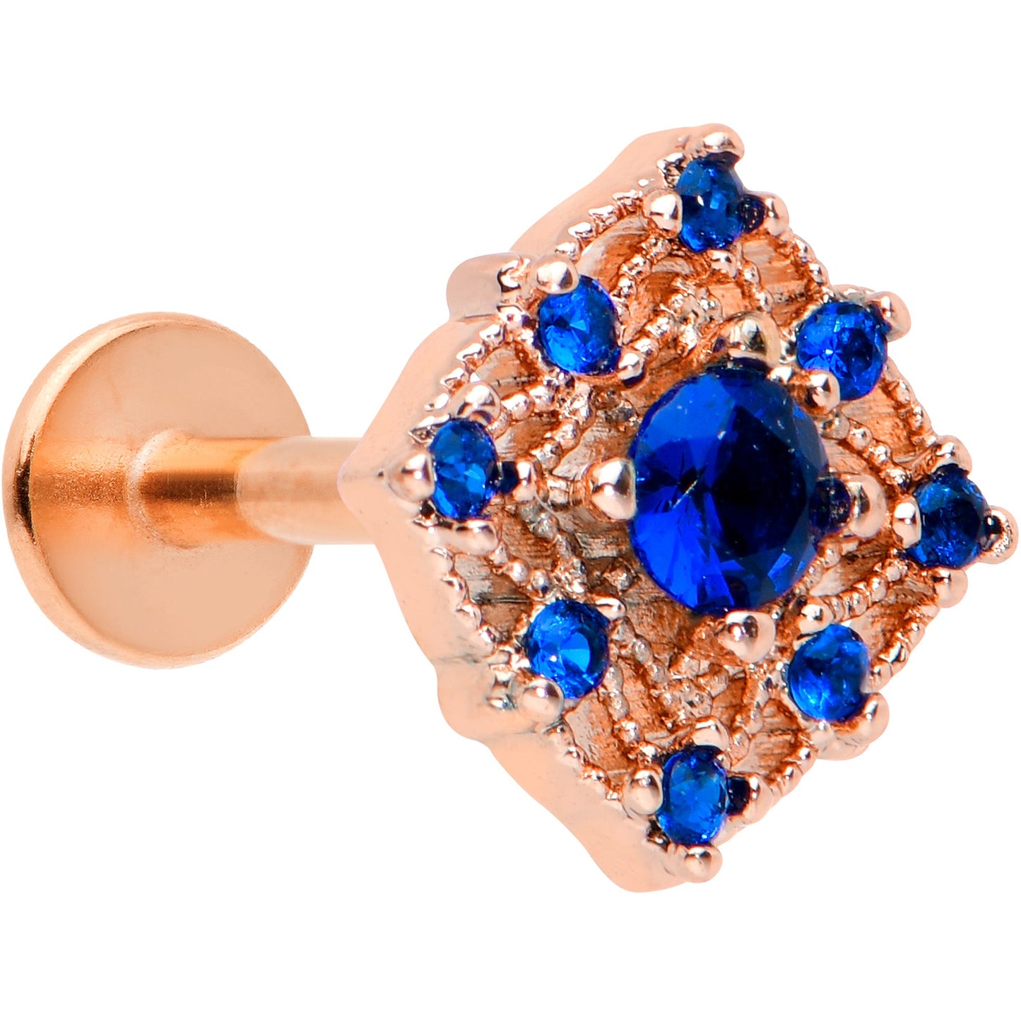 16G 5/16 Blue Gem Rose Gold Tone Night Star Labret Monroe Tragus