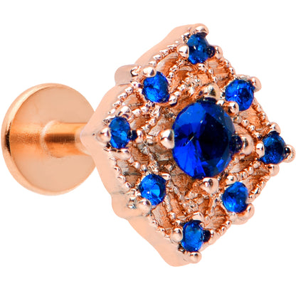 16G 1/4 Blue Gem Rose Gold Tone Night Star Labret Monroe Tragus