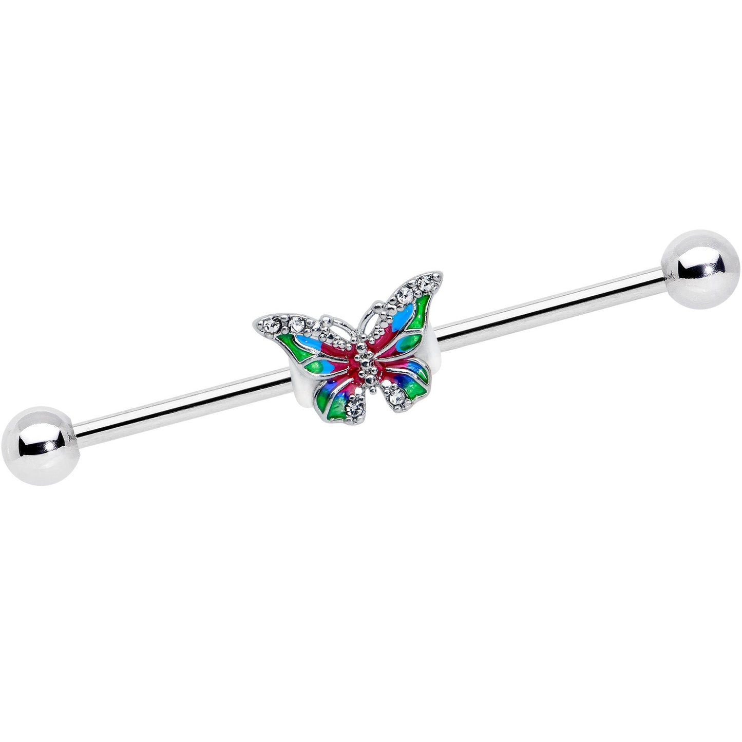 14G Clear Gem Bright Beauty Butterfly Industrial Barbell 38mm