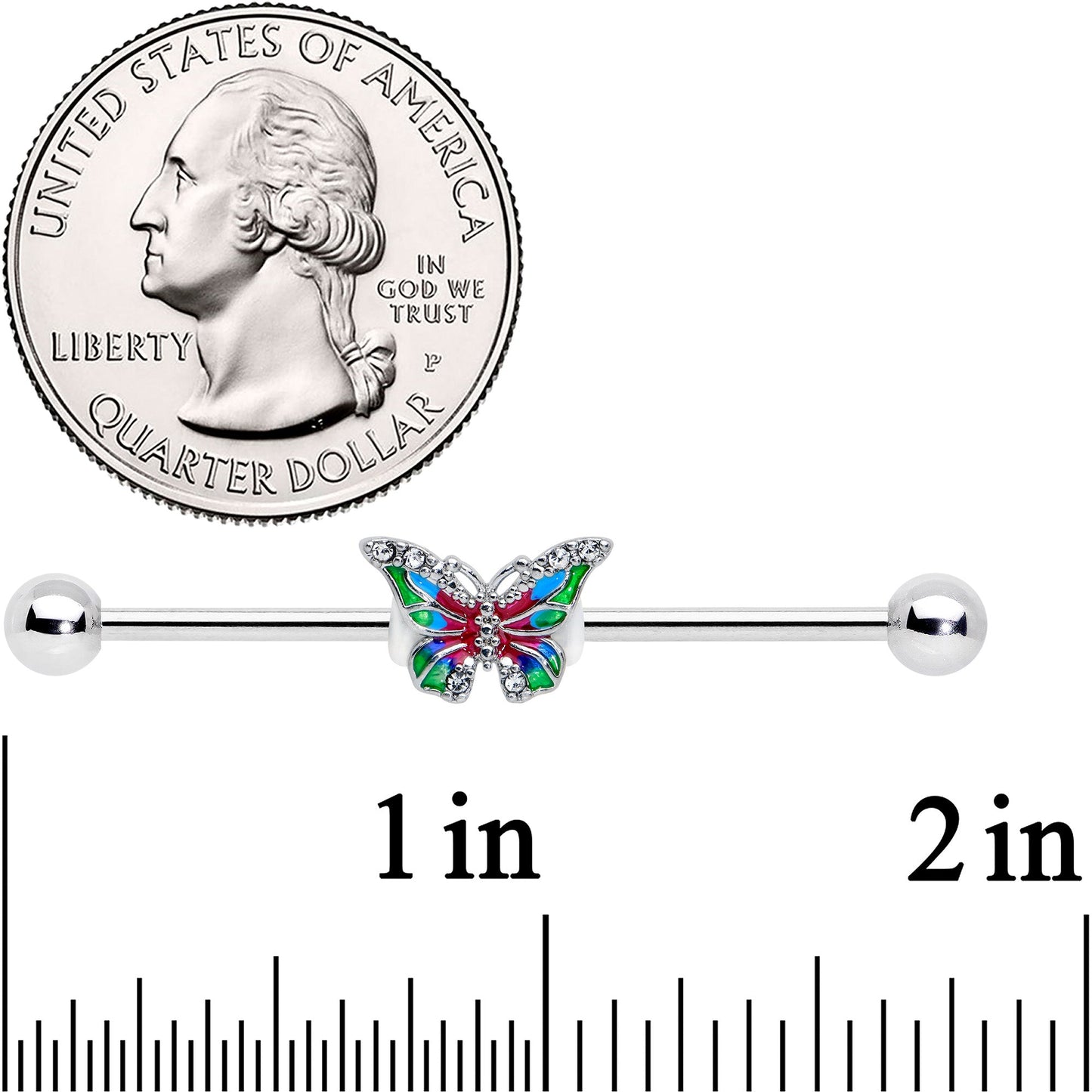 14G Clear Gem Bright Beauty Butterfly Industrial Barbell 38mm