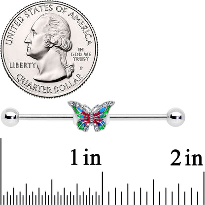 14G Clear Gem Bright Beauty Butterfly Industrial Barbell 38mm
