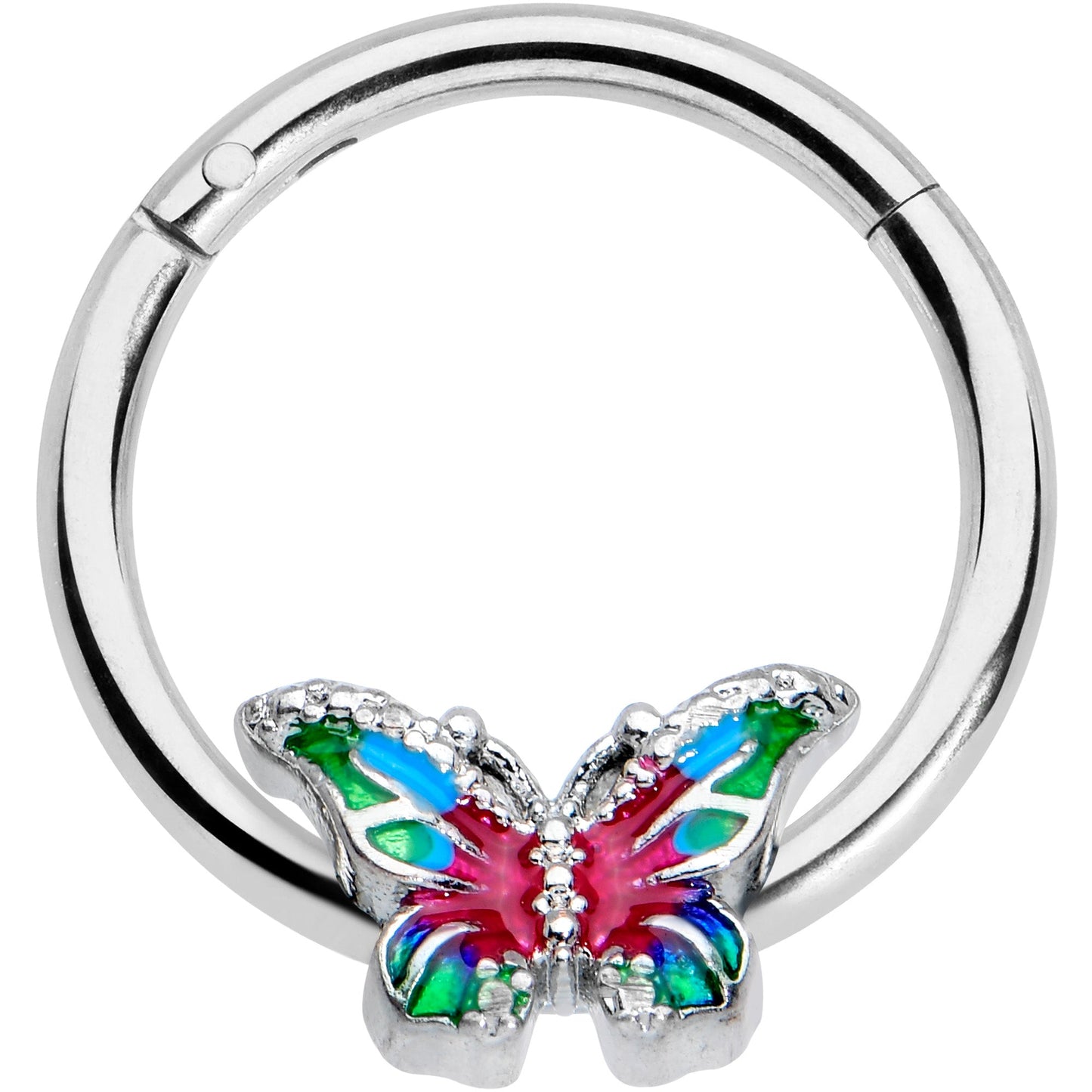 16G 3/8 Bright Beauty Textured Butterfly Hinged Segment Ring