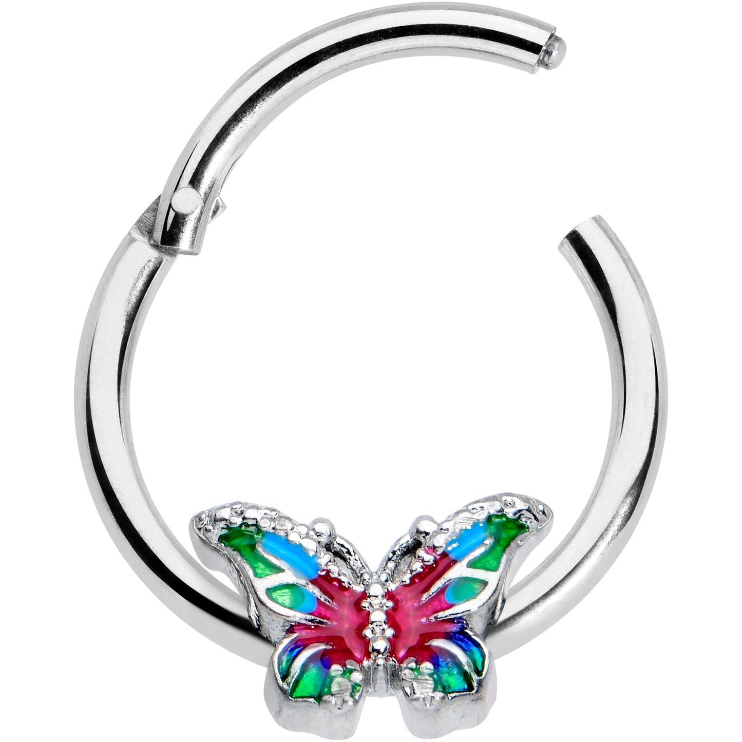 16G 3/8 Bright Beauty Textured Butterfly Hinged Segment Ring