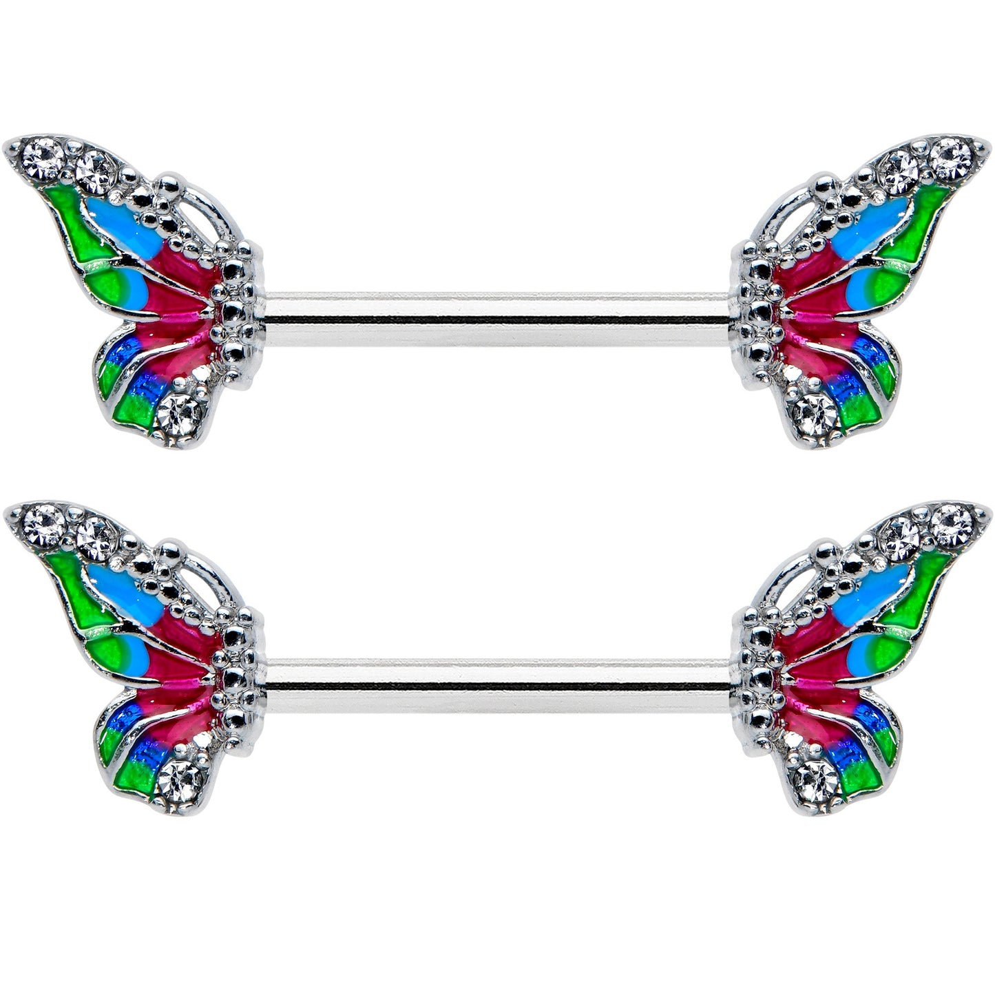 14G 1/2 Clear Gem Bright Beauty Butterfly Barbell Nipple Ring Set