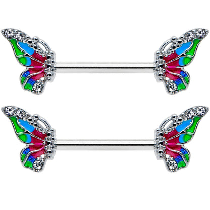 14G 1/2 Clear Gem Bright Beauty Butterfly Barbell Nipple Ring Set