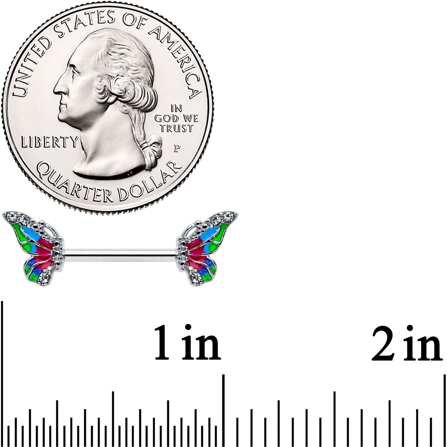 14G 1/2 Clear Gem Bright Beauty Butterfly Barbell Nipple Ring Set