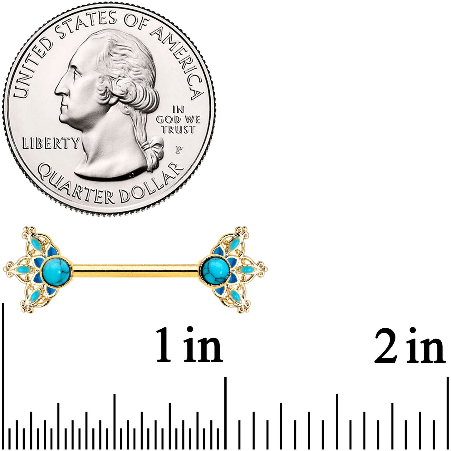 14G 9/16 Blue Turquoise Gold Tone Opulent Bloom Nipple Ring Set