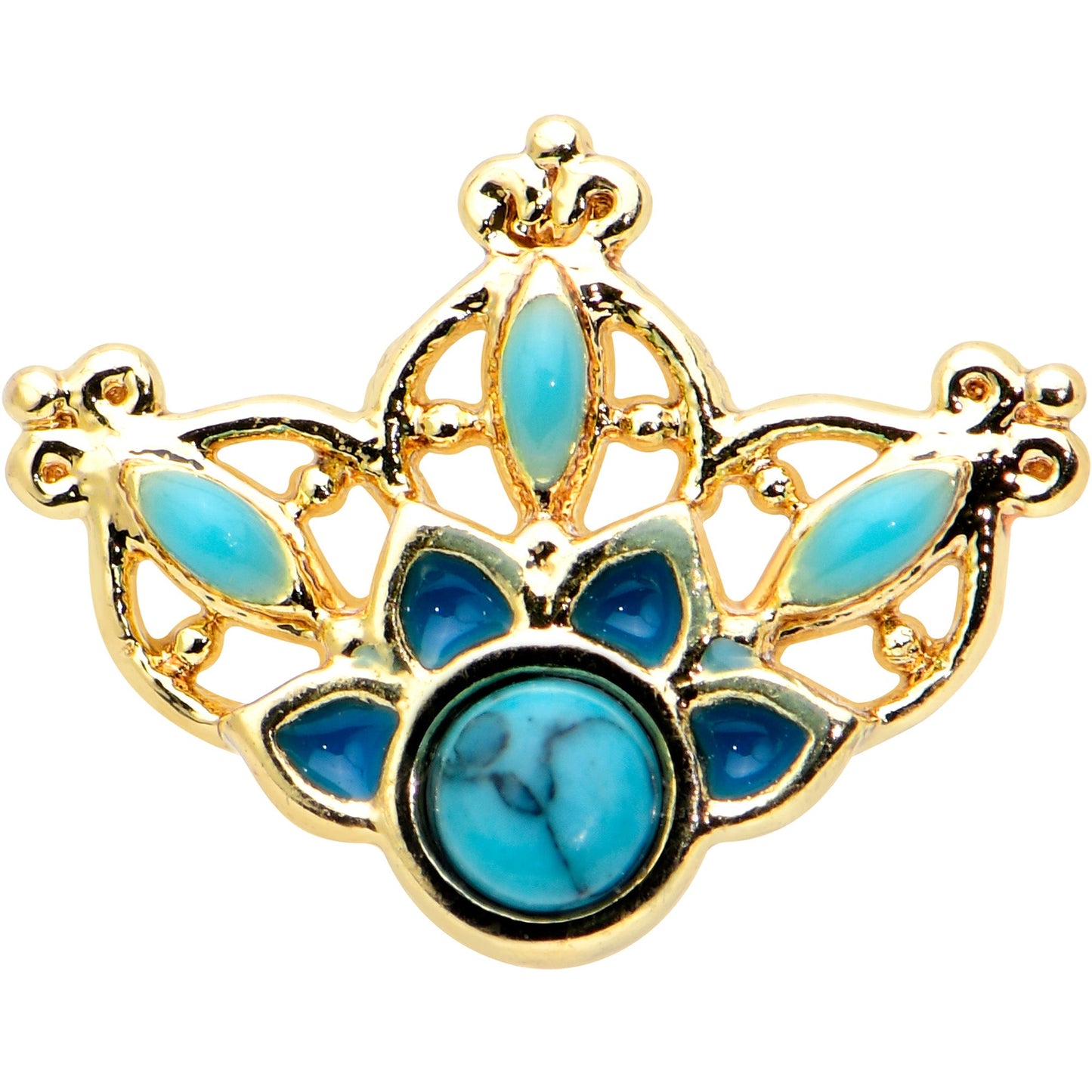 20G 1/4 Turquoise Gold Tone Opulent Flower Nose Bone
