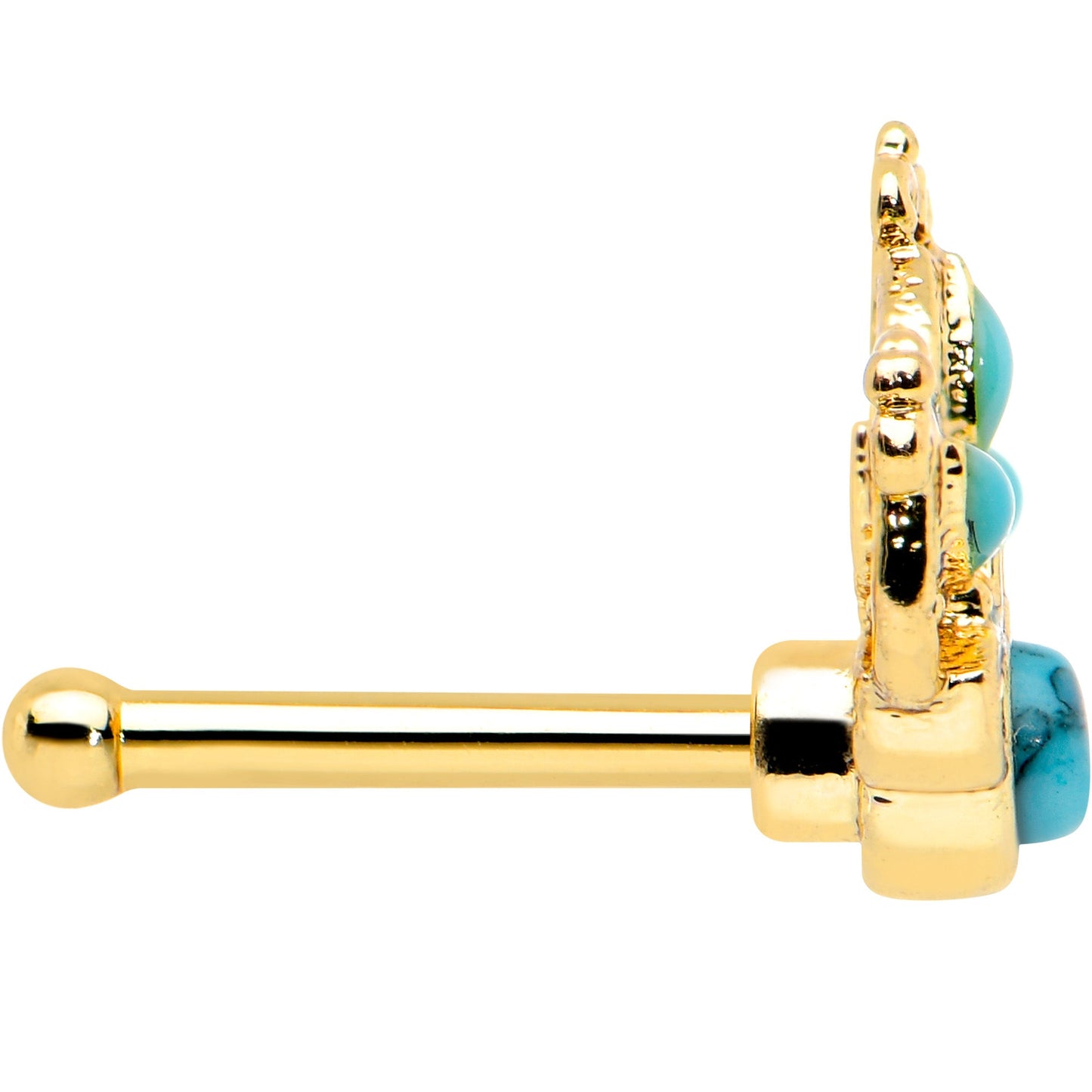 20G 1/4 Turquoise Gold Tone Opulent Flower Nose Bone