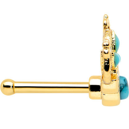 20G 1/4 Turquoise Gold Tone Opulent Flower Nose Bone