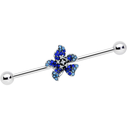 14G Clear Blue Gem Evening Flower Industrial Barbell 38mm