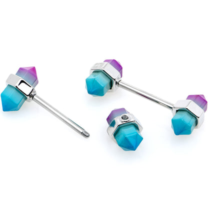 14G 9/16 Purple Ombre Tourmaline Natural Stone Barbell Nipple Ring Set