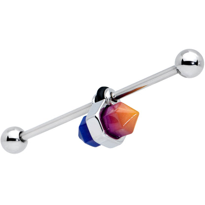 14G Blue Ombre Tourmaline Natural Stone Industrial Barbell 38mm