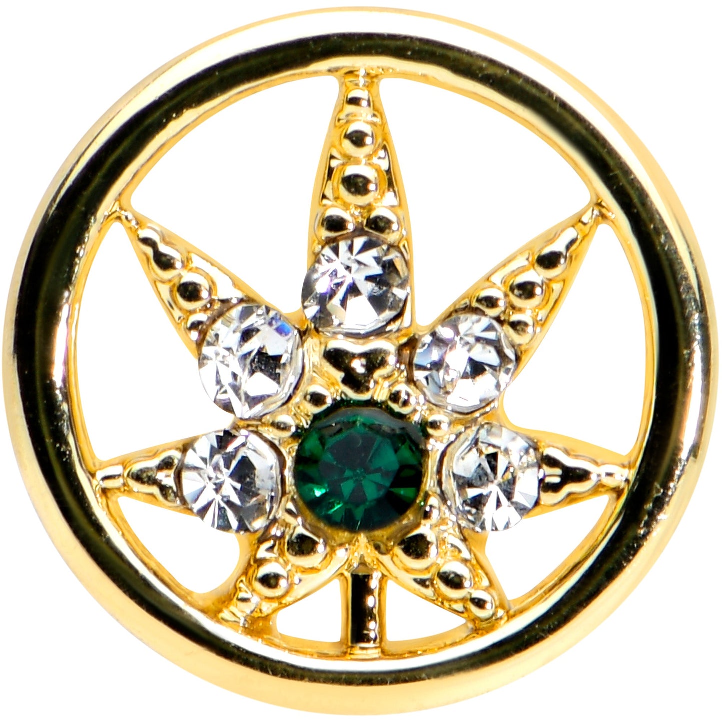 20G 1/4 Green Gem Gold Tone Pot Leaf Circle L Shape Nose Ring