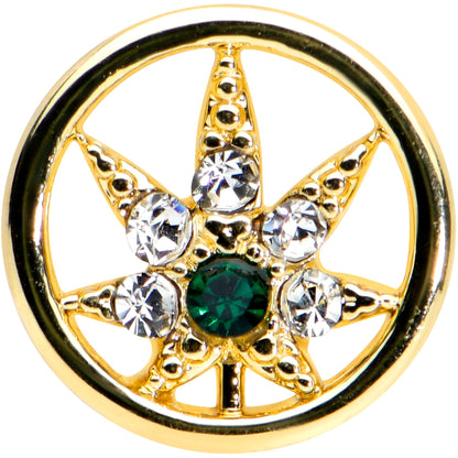 20G 1/4 Green Gem Gold Tone Pot Leaf Circle L Shape Nose Ring