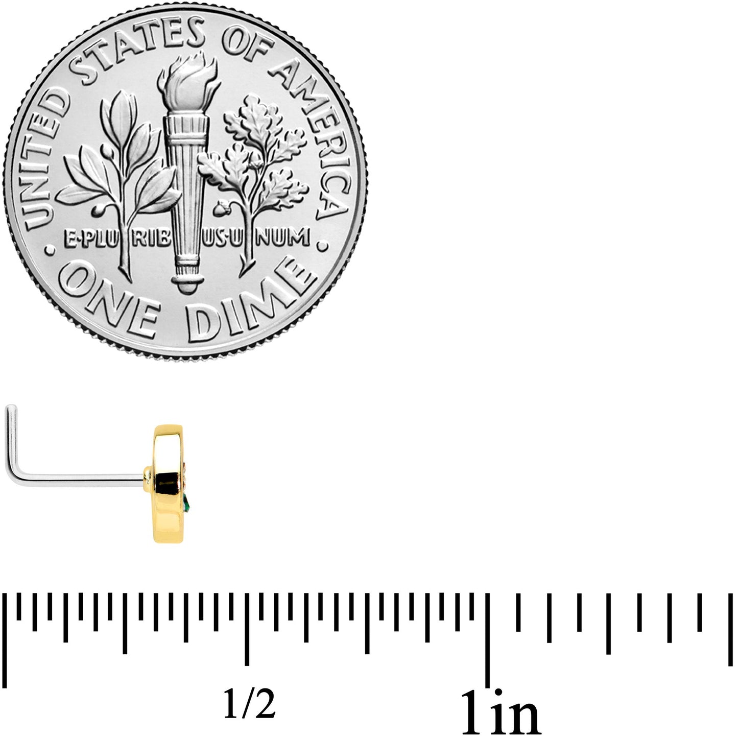 20G 1/4 Green Gem Gold Tone Pot Leaf Circle L Shape Nose Ring