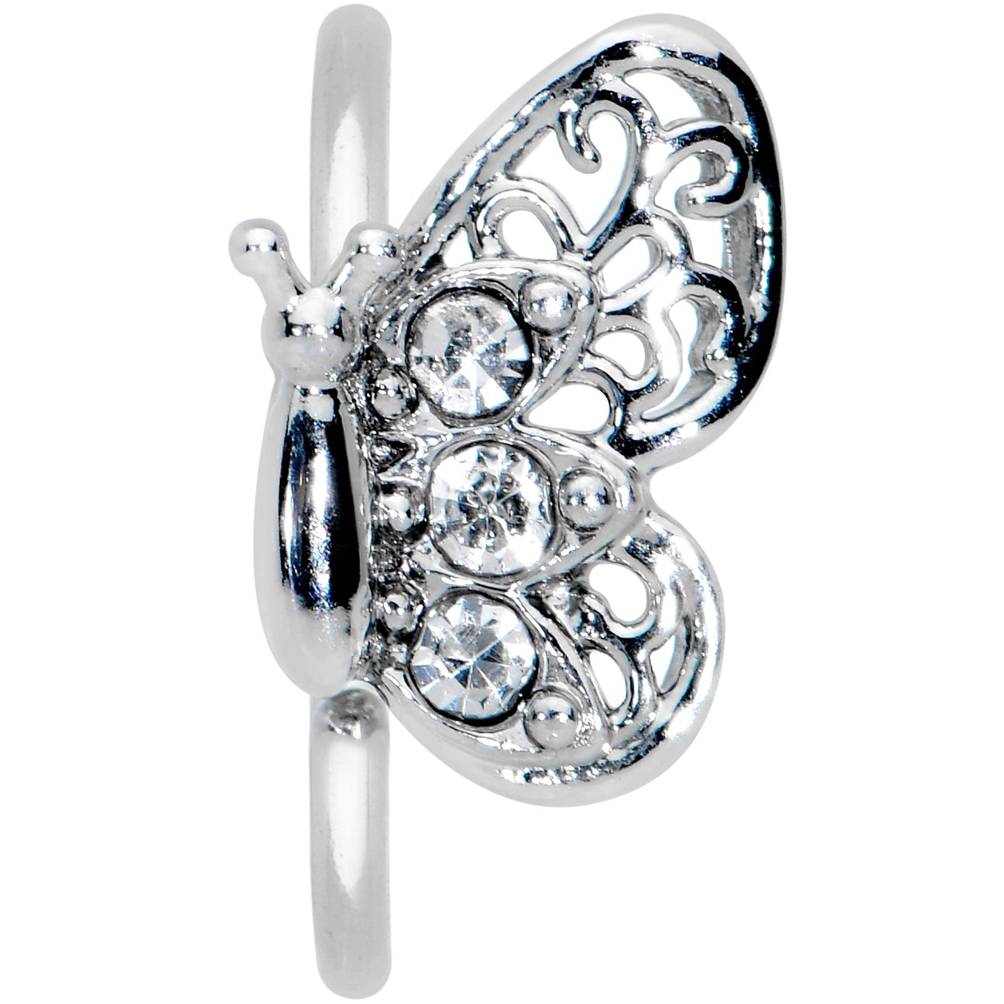 20G 5/16 Clear Gem Lacy Butterfly Nose Hoop