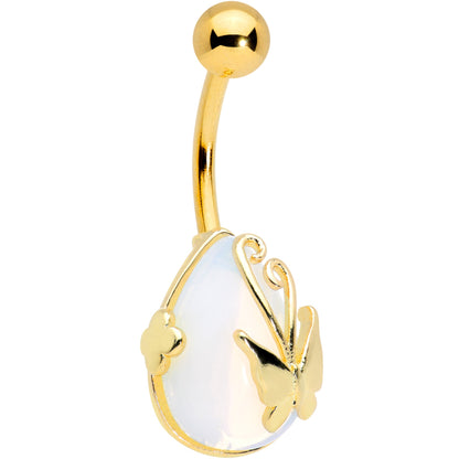 Clear Gem Gold Tone Drop Wrap Butterfly Belly Ring