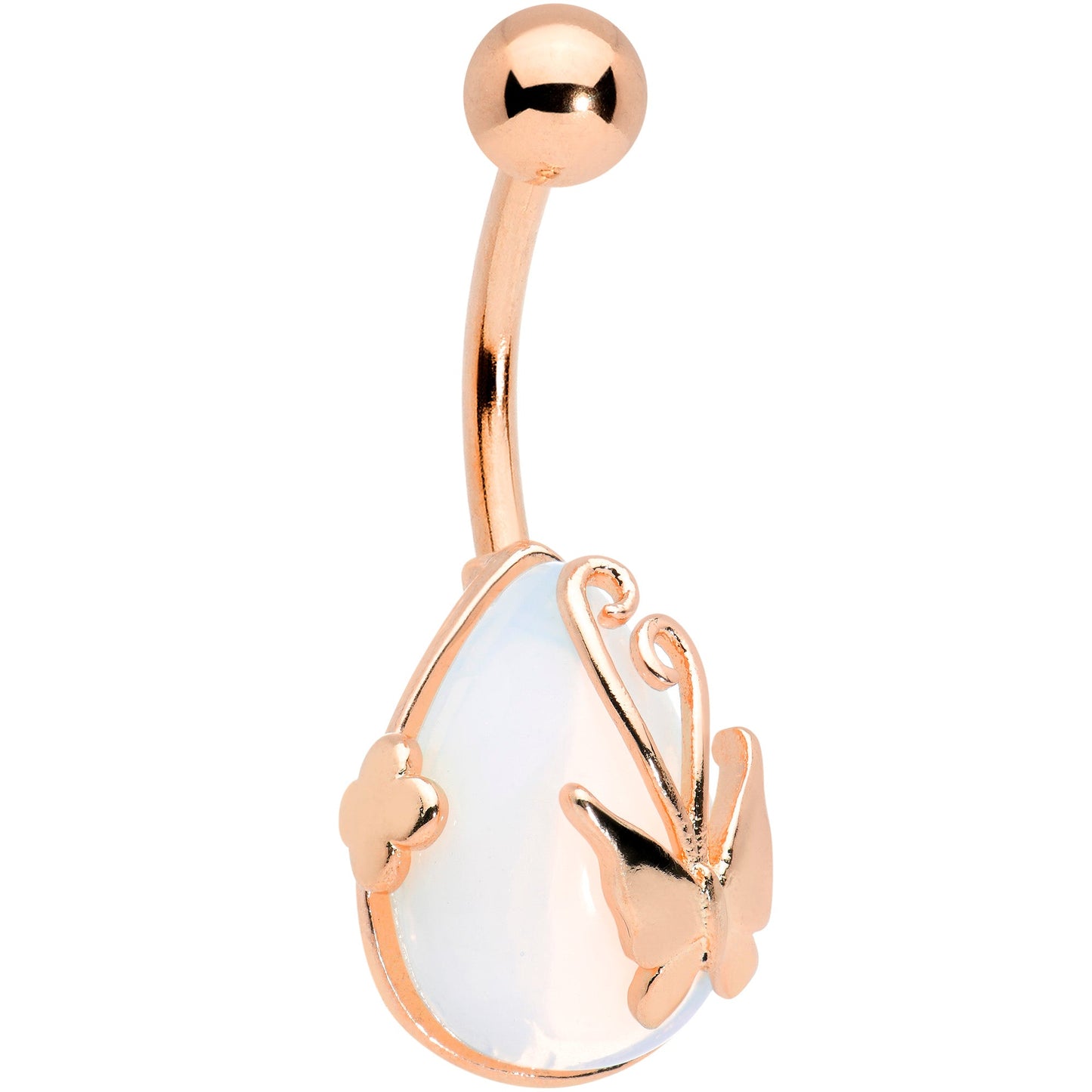 Clear Gem Rose Gold Tone Drop Wrap Butterfly Belly Ring