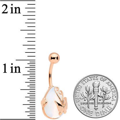 Clear Gem Rose Gold Tone Drop Wrap Butterfly Belly Ring
