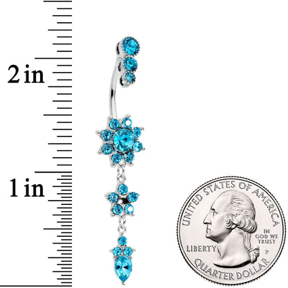 Blue Gem Triple Top Double Flower Drop Dangle Belly Ring