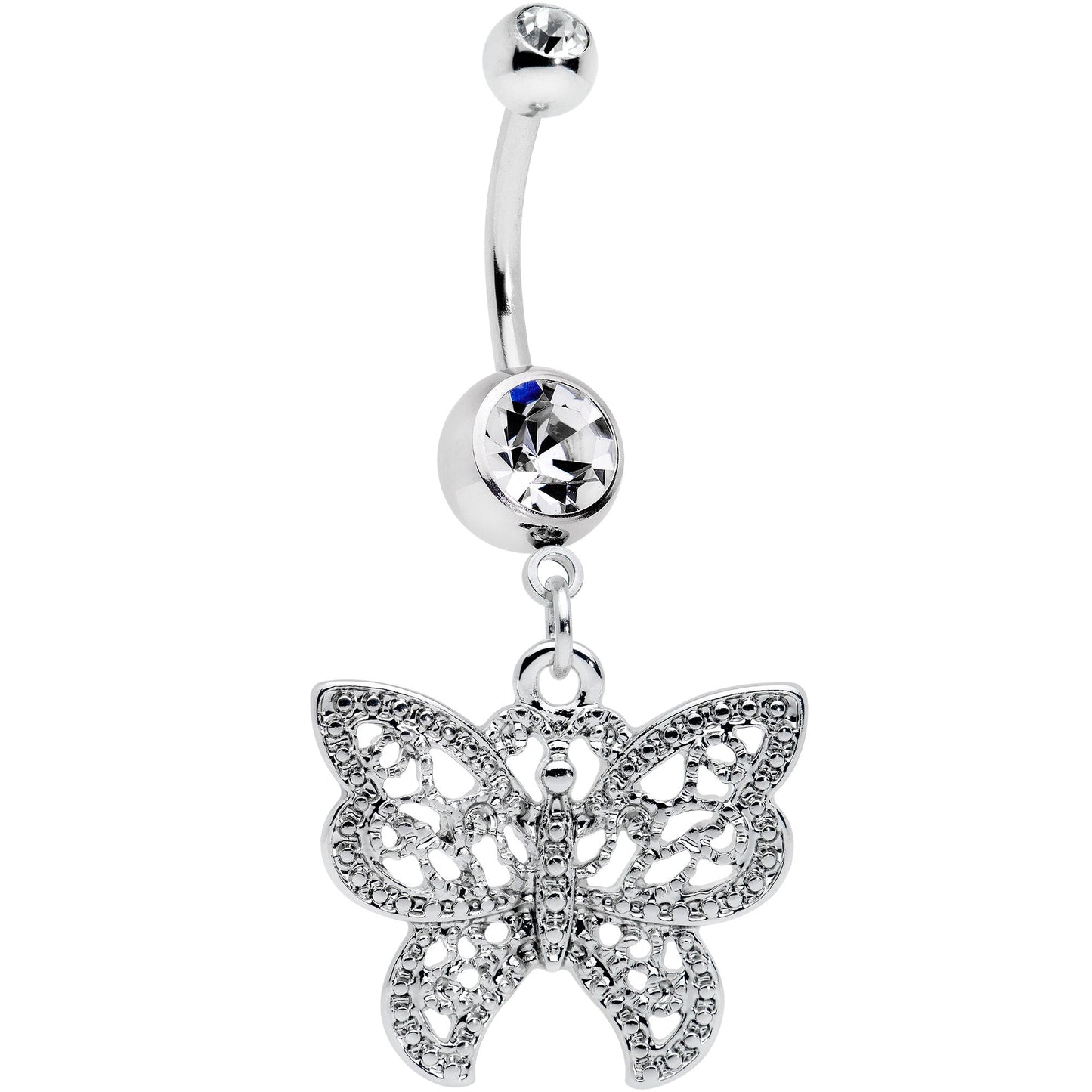 Clear CZ Gem Ultra Luxe Butterfly Dangle Belly Ring