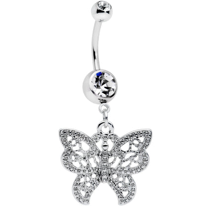 Clear CZ Gem Ultra Luxe Butterfly Dangle Belly Ring