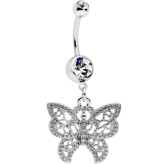Clear CZ Gem Ultra Luxe Butterfly Dangle Belly Ring