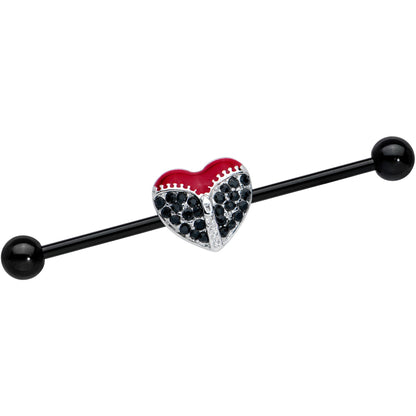 14G Black CZ Gem Black Unzipped Heart Industrial Barbell 38mm