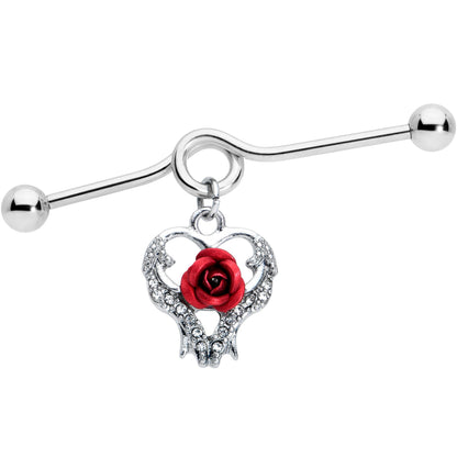 14G Heart Red Rose Flower Valentines Day Dangle Project Bar 38mm