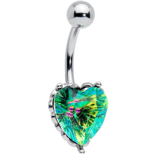 Blue CZ Gem Great Big Heart Valentines Day Belly Ring
