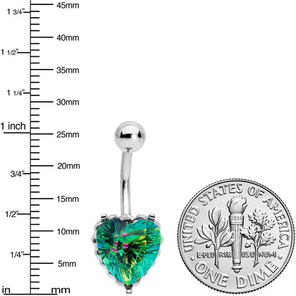 Blue CZ Gem Great Big Heart Valentines Day Belly Ring