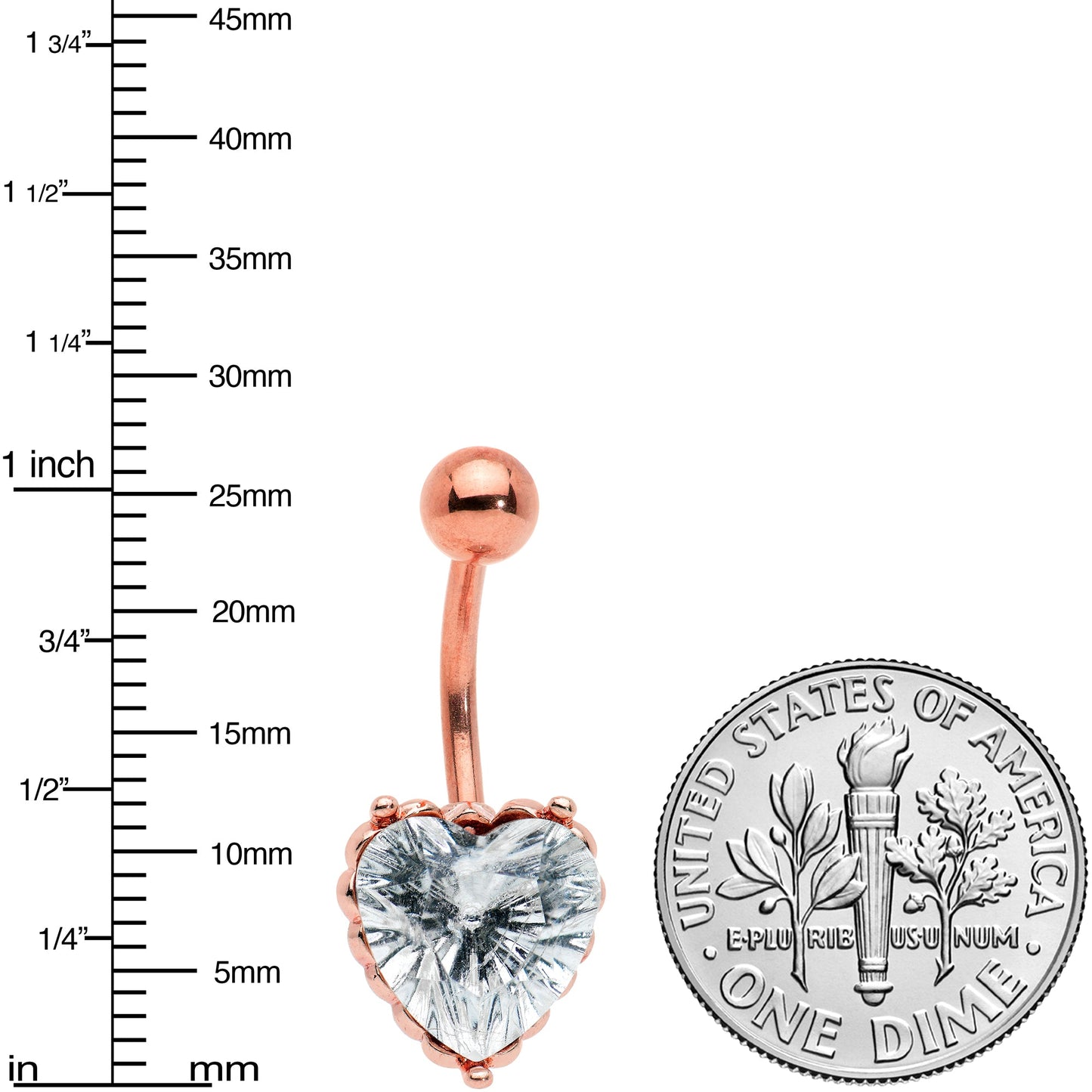 Clear CZ Gem Rose Gold Tone Great Big Heart Valentines Day Belly Ring