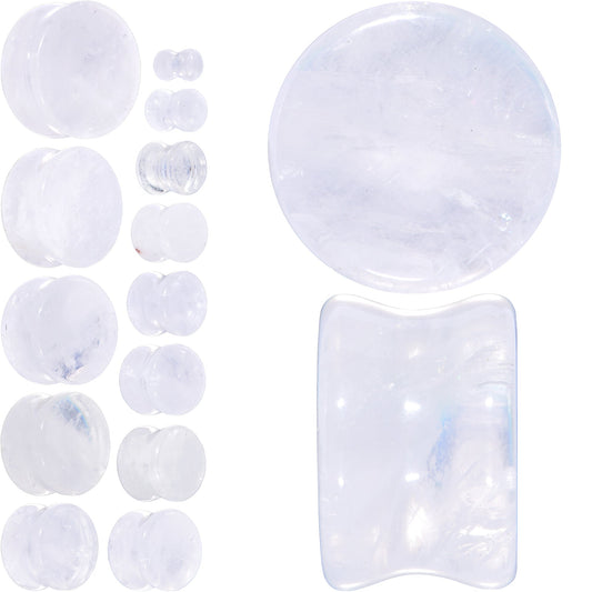 White Cloudy Quartz Double Flare Plug Set