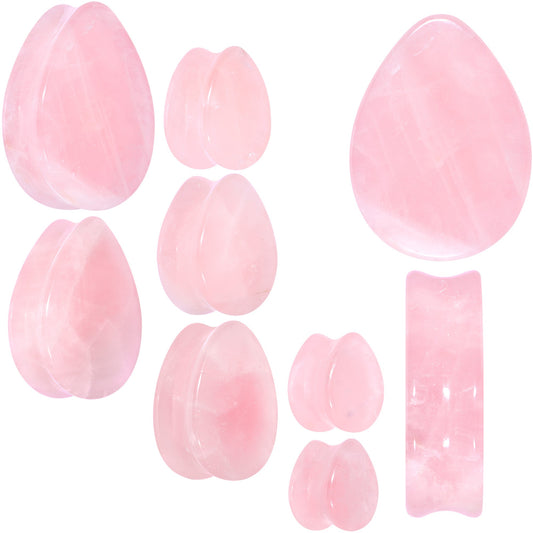 Pink Rose Quartz Drop Saddle Plug Set