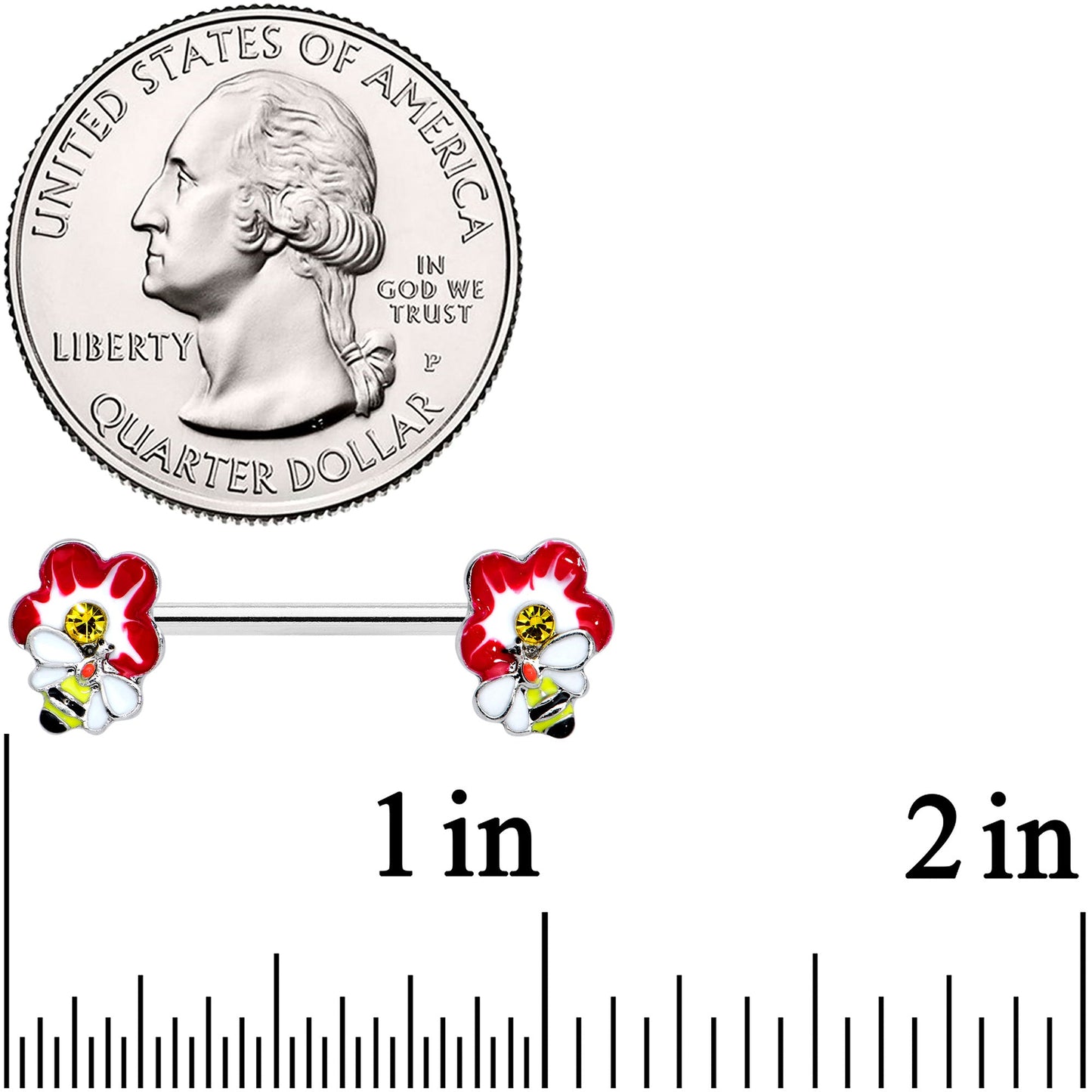 14G 9/16 Yellow Gem Queen Bee Flower Barbell Nipple Ring Set