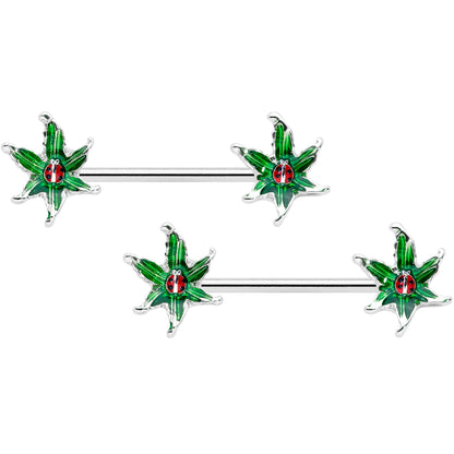 14G 9/16 Tiny Ladybug Leaves Barbell Nipple Ring Set