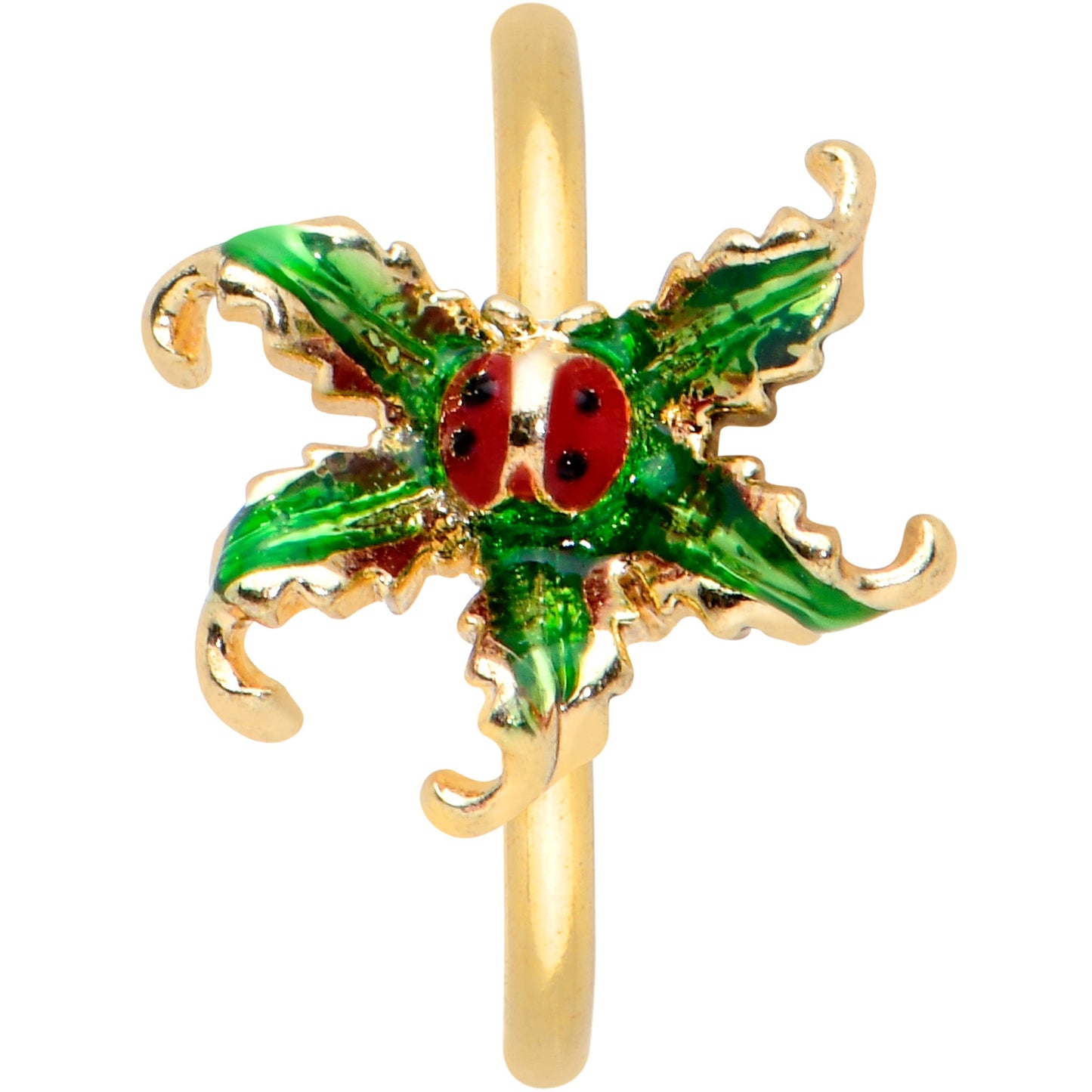 20G 5/16 Gold Tone Tiny Ladybug Leaves Nose Hoop