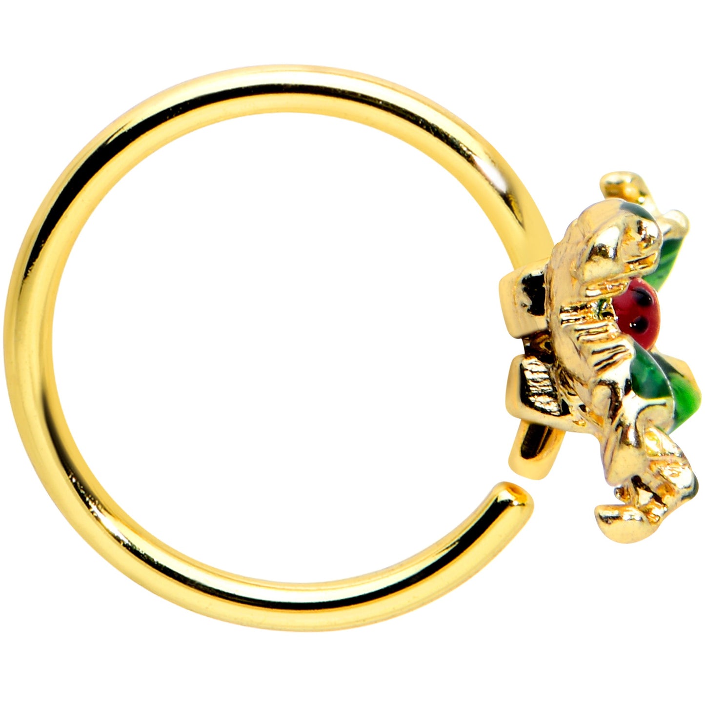 20G 5/16 Gold Tone Tiny Ladybug Leaves Nose Hoop
