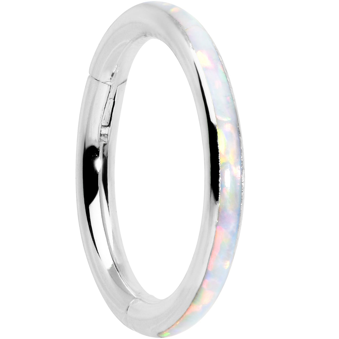 16G 5/16 White Synthetic Opal Forward Facing Hinged Segment Ring