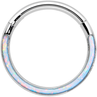 16G 3/8 White Synthetic Opal Bottom Curve Hinged Segment Ring
