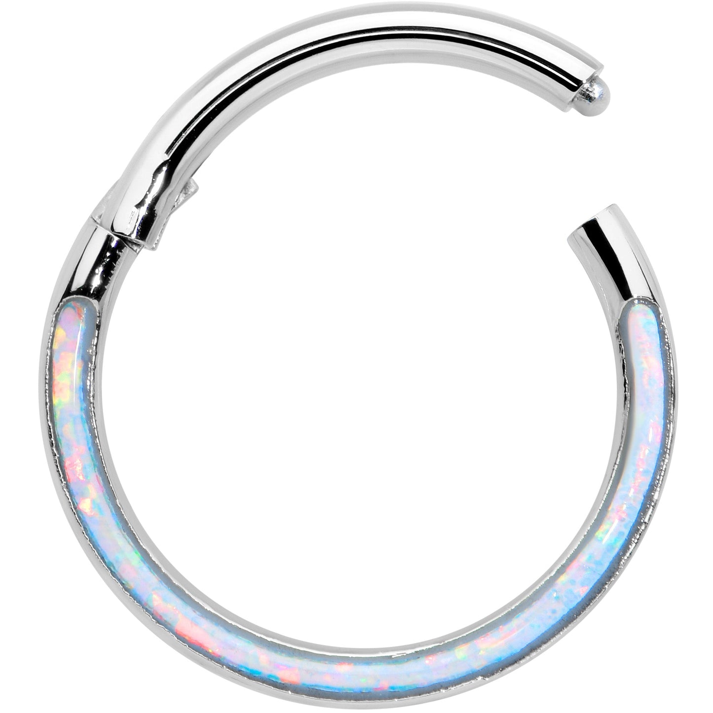 16G 3/8 White Synthetic Opal Bottom Curve Hinged Segment Ring