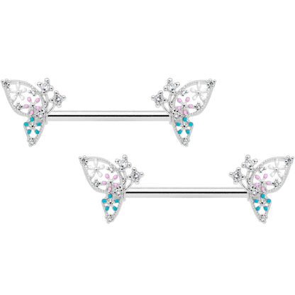 14G 9/16 Clear CZ Gem Abstract Butterfly Barbell Nipple Ring Set