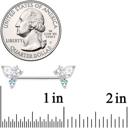 14G 9/16 Clear CZ Gem Abstract Butterfly Barbell Nipple Ring Set