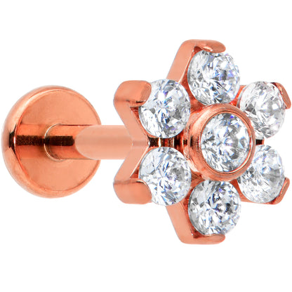 16G 5/16 Clear CZ Gem Rose Gold Hue G23 Titanium Flower Labret